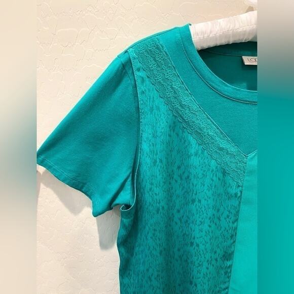 LOGO LORI GOLDSTEIN | Teal Mixed Fabric Short Sleeve Top | Medium - Picture 3 of 7